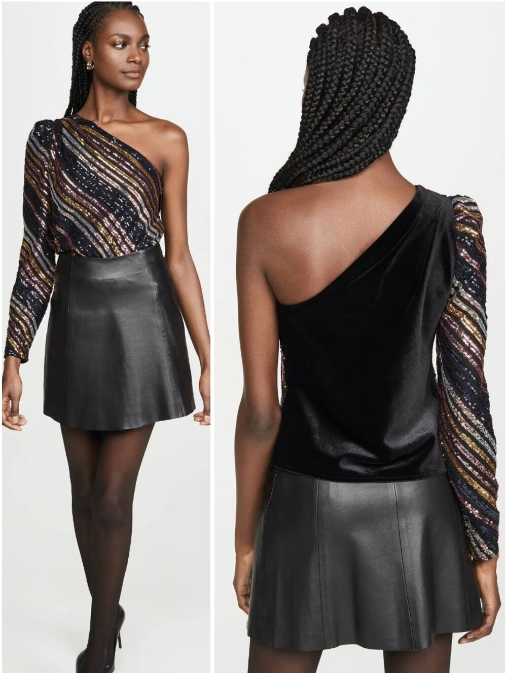 Self Portrait Stripe Sequin Asymmetric Top Multi 8 NWT New